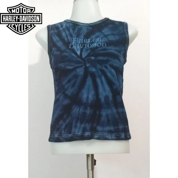 Harley Davidson Vintage Blue Tie Dye Motorcycle Tank Top Santa Cruz, CA Sz M - Picture 1 of 3